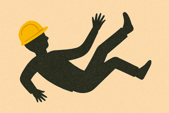 AI-illustration af en person i frit fald med byggehjelm på